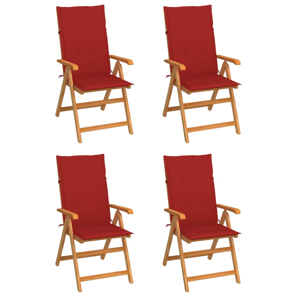 Havestole Med Hynder Massivt Teaktræ - 4 / Rød