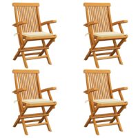 Havestole Med Hynder Massivt Teaktræ – 4 / Creme