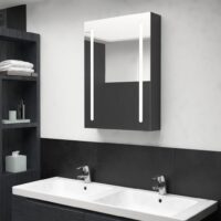 Badeværelsesskab Med Spejl + LED-Lys – Skinnende sort / 50 x 13 x 70 cm
