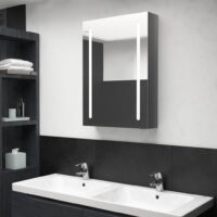Badeværelsesskab Med Spejl + LED-Lys – Skinnende grå / 50 x 13 x 70 cm