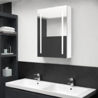 Badeværelsesskab Med Spejl + LED-Lys - Skinnende hvid / 50 x 13 x 70 cm