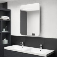 Badeværelsesskab Med Spejl + LED-Lys 60x11x80 Cm – Skinnende hvid