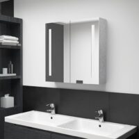 Badeværelsesskab Med Spejl + LED-Lys – Betongrå / 62 x 14 x 60 cm