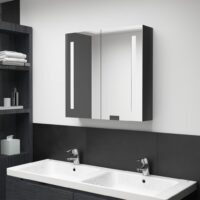 Badeværelsesskab Med Spejl + LED-Lys – Skinnende sort / 62 x 14 x 60 cm