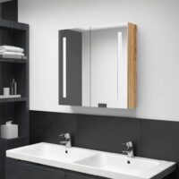 Badeværelsesskab Med Spejl + LED-Lys – Egetræsfarvet / 62 x 14 x 60 cm