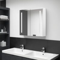 Badeværelsesskab Med Spejl + LED-Lys – Skinnende hvid / 62 x 14 x 60 cm