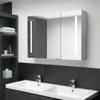 Badeværelsesskab Med Spejl + LED-Lys – Betongrå / 89 x 14 x 62 cm