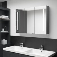 Badeværelsesskab Med Spejl + LED-Lys – Grå / 89 x 14 x 62 cm