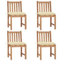 Havestole Med Hynder Massivt Teaktræ – 4 / Creme