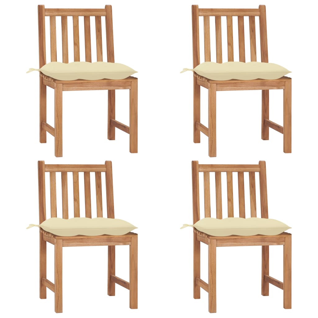 Havestole Med Hynder Massivt Teaktræ - 4 / Creme