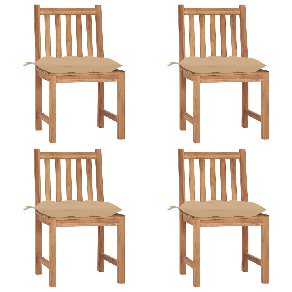 Havestole Med Hynder Massivt Teaktræ - 4 / Beige