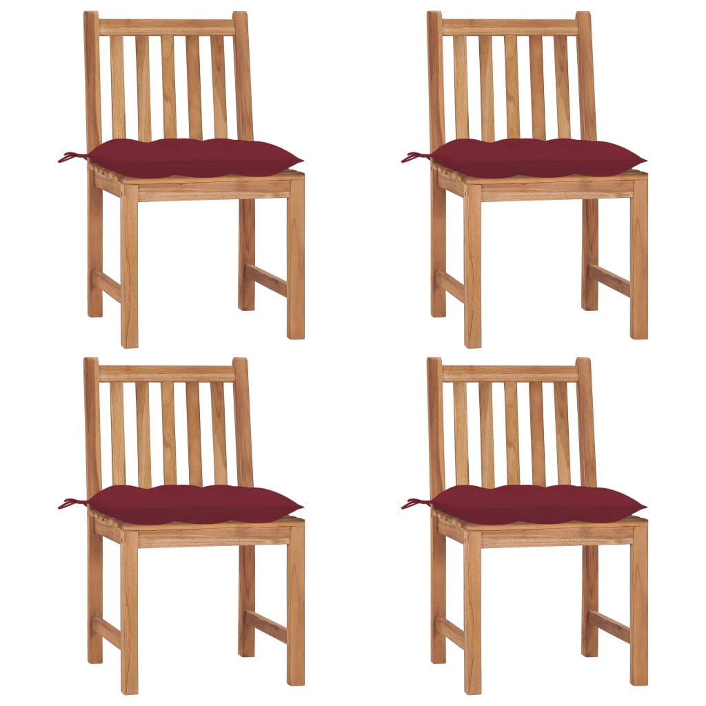 Havestole Med Hynder Massivt Teaktræ - 4 / Vinrød