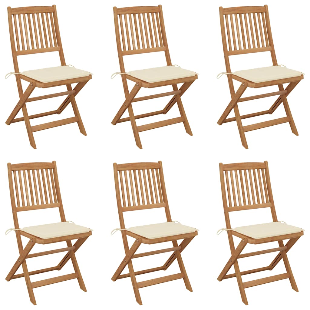 Foldbare Havestole Med Hynder Massivt Akacietræ - 6 / Creme / Uden armlæn