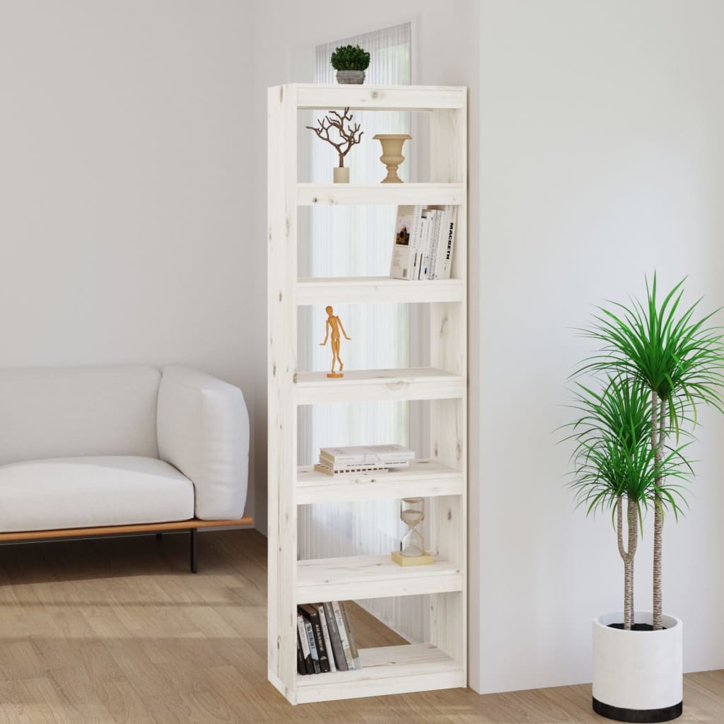 Bogreol/Rumdeler Massivt Fyrretræ - Hvid / 199.5 cm