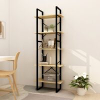 Bogreol 5 Hylder Massivt Fyrretræ – 60 cm / Sort og lysebrun