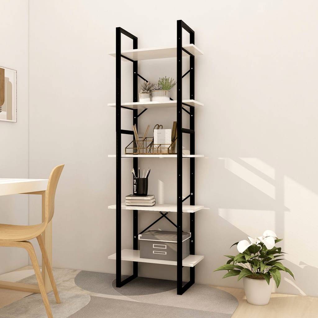 Bogreol 5 Hylder Massivt Fyrretræ - 60 cm / Hvid
