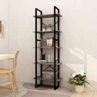 Bogreol 5 Hylder Massivt Fyrretræ – 60 cm / Grå