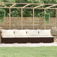 Sofa Med Hynder Polyrattan - Brun og cremefarvet