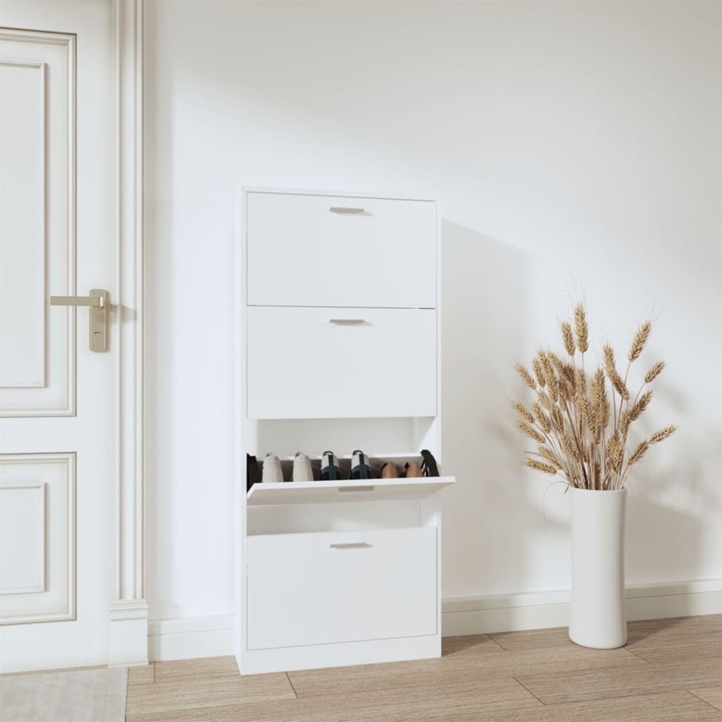 Skoskab Med 5 Rum Træ - Hvid / 150 cm