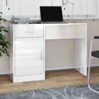 Skrivebord Med Skuffe Og Skab 100x40x73 Cm – Hvid højglans