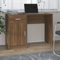 Skrivebord Med Skuffe Og Skab 100x40x73 Cm – Brun eg