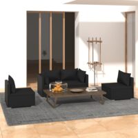 Loungesæt Til Haven 4 Dele Med Hynder Polyrattan Sort – 2x hjørnedel 2x midterdel