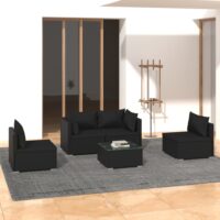 Loungesæt Til Haven 4 Dele Med Hynder Polyrattan Sort – 2x hjørnedel 2x midterdel bord