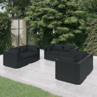 Loungesæt Til Haven 4 Dele Med Hynder Polyrattan Sort – 6x hjørnedel