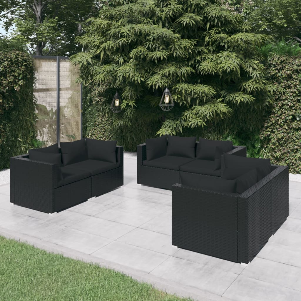 Loungesæt Til Haven 4 Dele Med Hynder Polyrattan Sort - 6x hjørnedel
