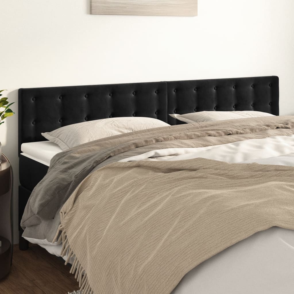 Sengegavl Fløjl - Sort / 200 Cm / Lav