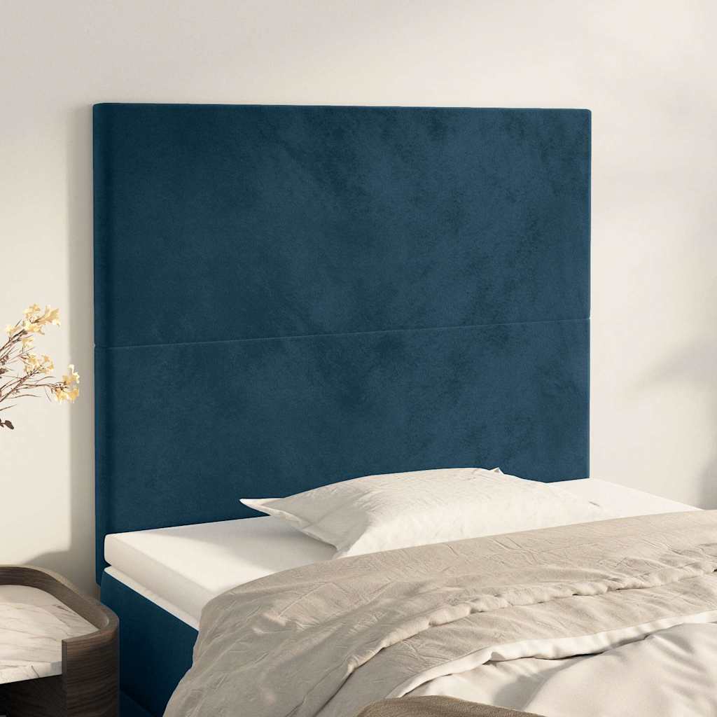 Sengegavl Fløjl - Mørkeblå / 90 Cm / Høj