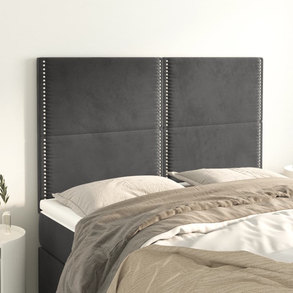 Sengegavl Fløjl - Mørkegrå / 144 Cm / Høj