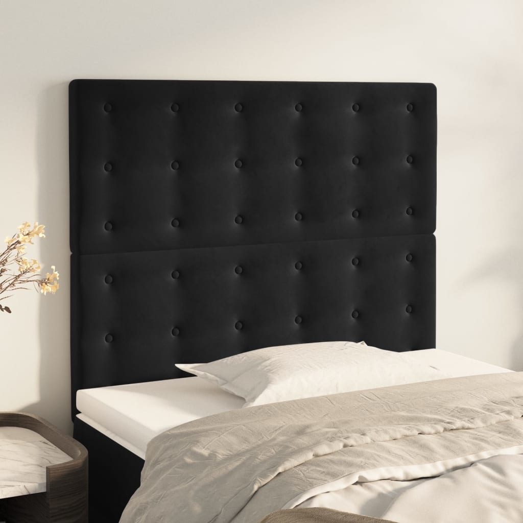 Sengegavl Fløjl - Sort / 90 Cm / Høj