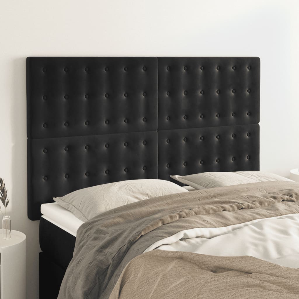 Sengegavl Fløjl - Sort / 144 Cm / Høj