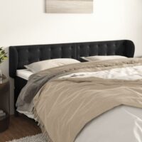 Sengegavl Med Kanter Fløjl – Sort / 163 x 23 x 78/88 cm