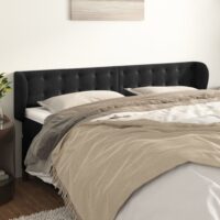 Sengegavl Med Kanter Fløjl – Sort / 203 x 23 x 78/88 cm