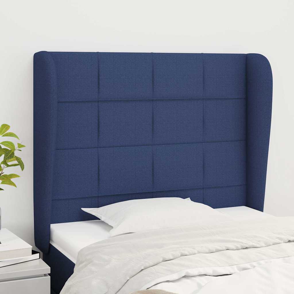 Sengegavl Med Kanter Stof - Blå / 93 X 23 x 118/128 cm