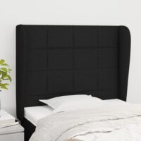 Sengegavl Med Kanter Stof – Sort / 103 X 23 x 118/128 cm