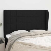 Sengegavl Med Kanter Stof – Sort / 147 X 23 x 118/128 cm