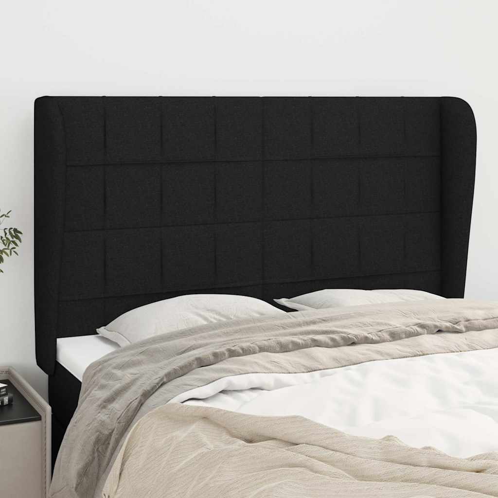 Sengegavl Med Kanter Stof - Sort / 147 X 23 x 118/128 cm