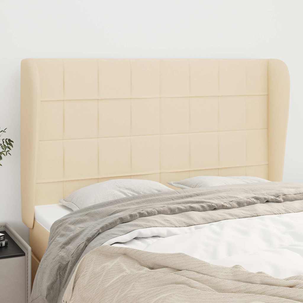 Sengegavl Med Kanter Stof - Creme / 147 X 23 x 118/128 cm