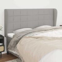 Sengegavl Med Kanter Stof – Lysegrå / 163 X 23 x 118/128 cm