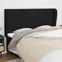 Sengegavl Med Kanter Stof – Sort / 163 X 23 x 118/128 cm