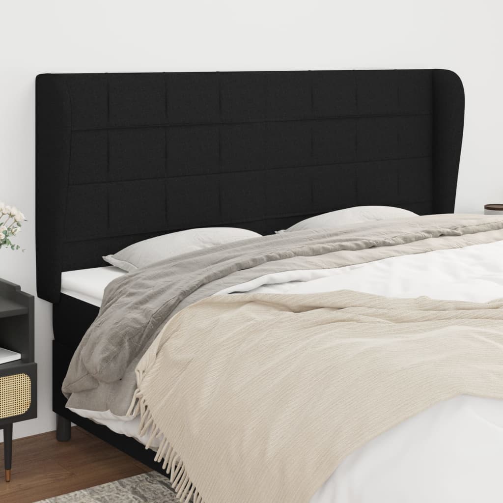 Sengegavl Med Kanter Stof - Sort / 183 X 23 x 118/128 cm