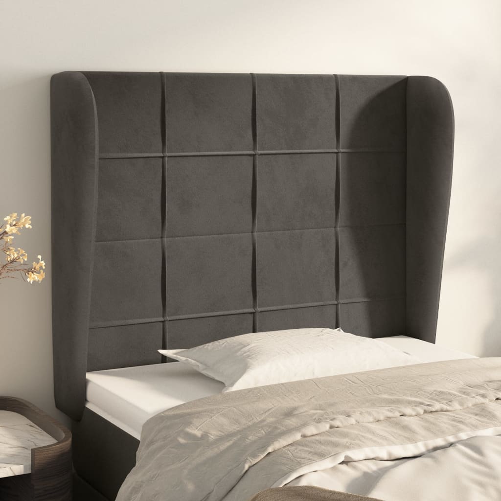 Sengegavl Med Kanter Fløjl - Mørkegrå / 83 x 23 x 118/128 cm