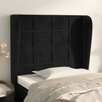 Sengegavl Med Kanter Fløjl – Sort / 103 x 23 x 118/128 cm