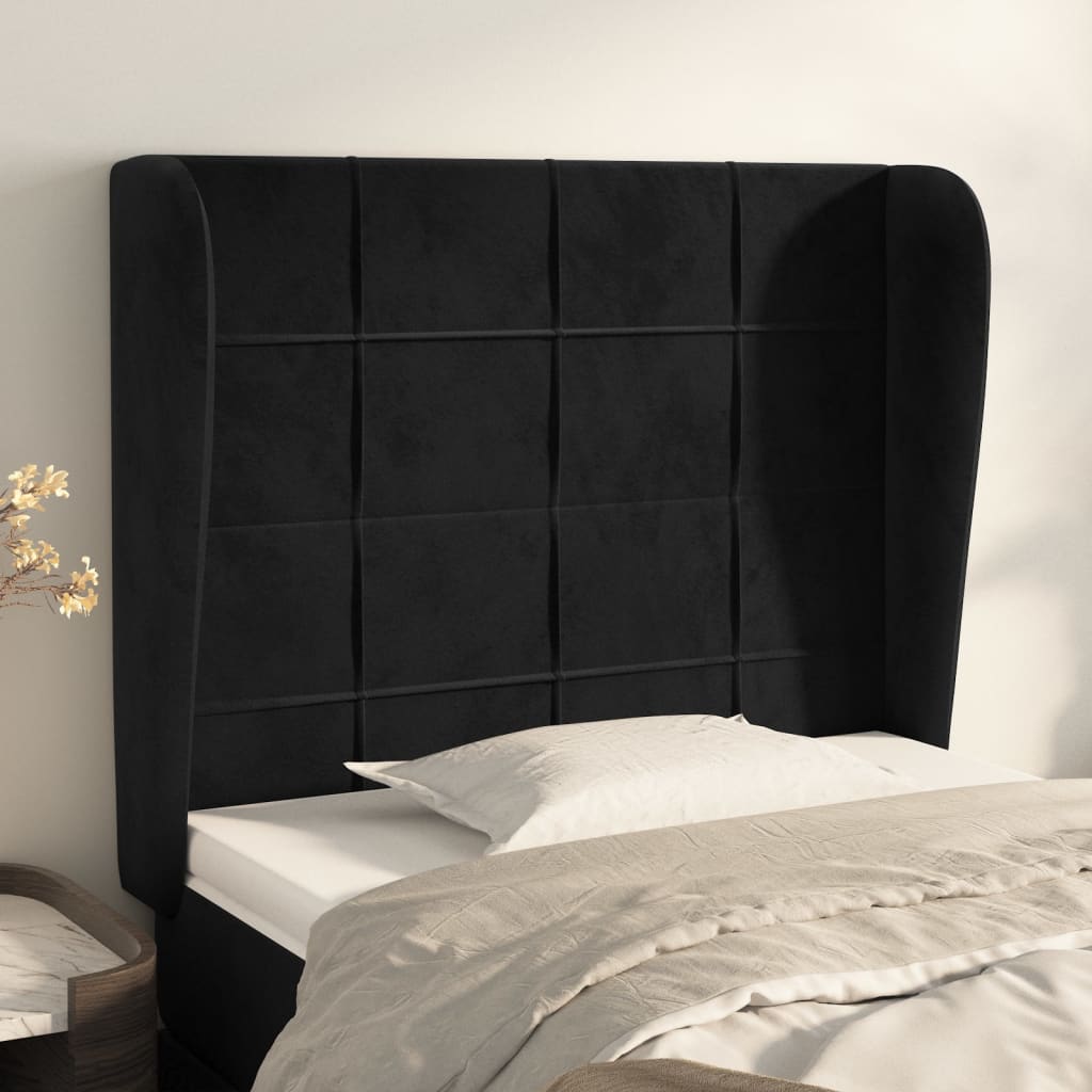 Sengegavl Med Kanter Fløjl - Sort / 103 x 23 x 118/128 cm