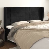 Sengegavl Med Kanter Fløjl – Sort / 203 x 23 x 118/128 cm