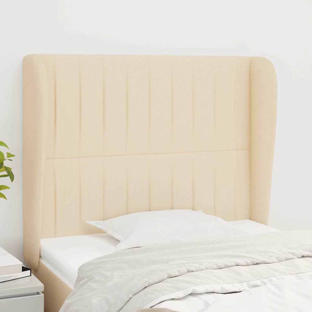 Sengegavl Med Kanter Stof - Creme / 83 X 23 x 118/128 cm