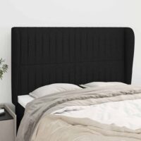Sengegavl Med Kanter Stof – Sort / 147 X 23 x 118/128 cm